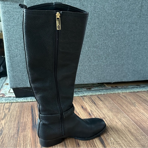 Tory Burch Amanda Riding Boots Tall Double T Medallion Logo Leather - Picture 2 of 6